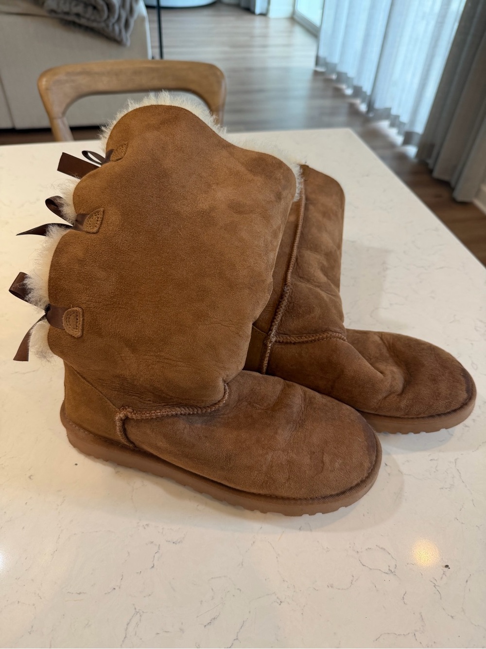 UGG Chestnut Shearling Bow-Back Suede Winter Boots